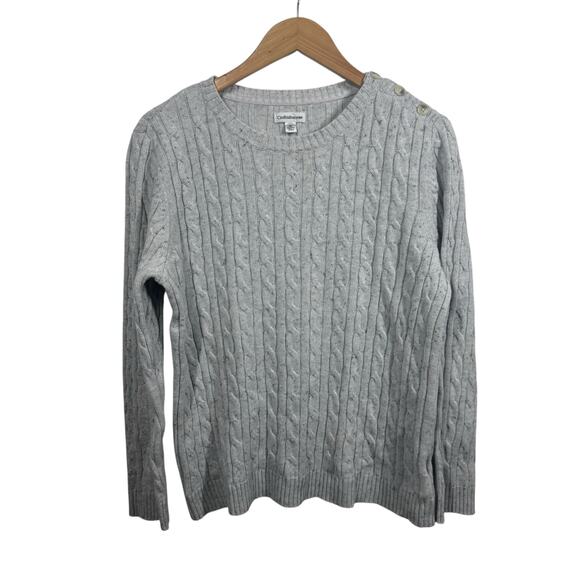 Croft & Barrow Sweater Women XL Gray Speckled Crew Neck Cable Knit Cotton Fall - Picture 1 of 8